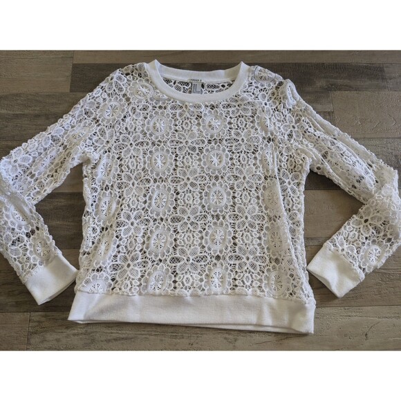 100% Cotton Boho Beachy Floral Eyelet White See Through Pullover Sz M - Picture 1 of 8